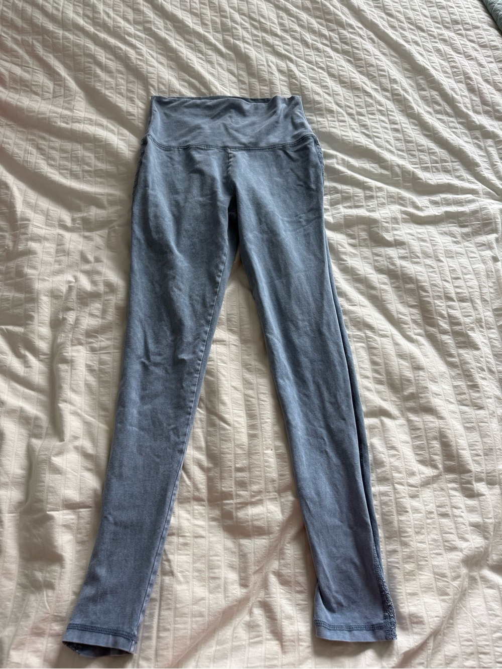 Aerie High-Waisted Lace-Trim Leggings - Size S - Blue Wash